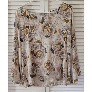 Brown Bell Sleeve Top with Vintage Floral Pattern by Kenar Elegant Size M